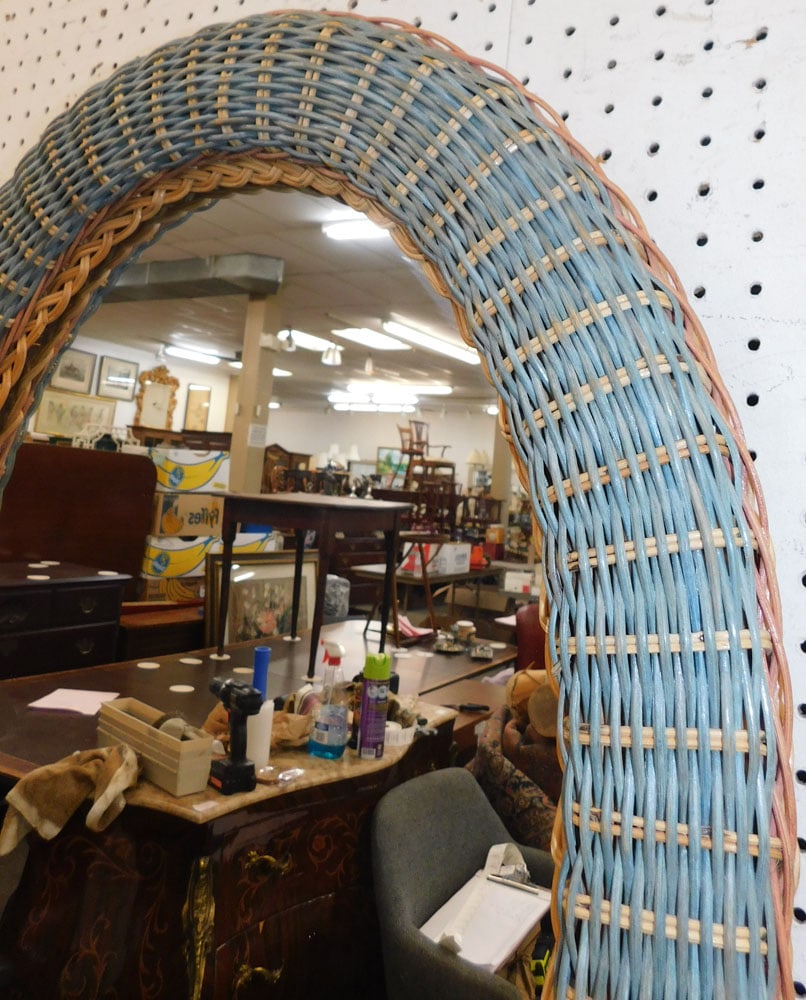 Painted Wicker Oval Mirror - 2