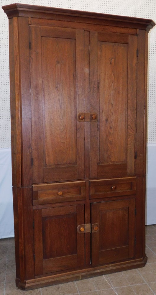 Antique Walnut Two Piece Panel Door Corner Cupboard (1 of 8)