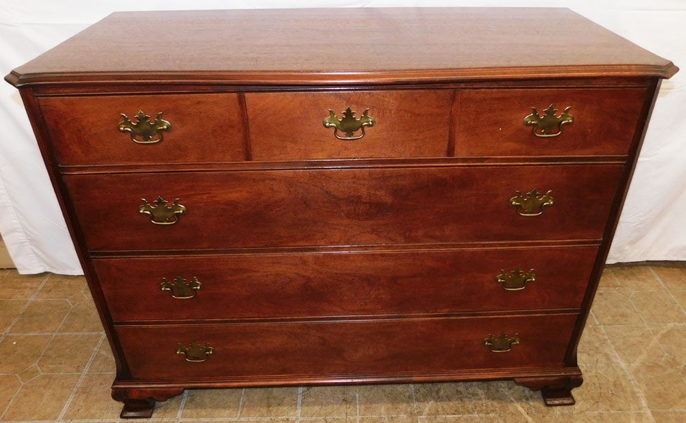 Mahogany Three Over Three Drawer Chest: Mahogany Three Over Three Drawer Chest . 35 1/2" H 46 1/4" W 21" D "ALL DESCRIPTIONS AND ANY CONDITION STATEMENT GIVEN BY LANGSTON AUCTION GALLERY ARE STRICTLY OPINIONS AND LANGSTON'S SHALL HAVE NO