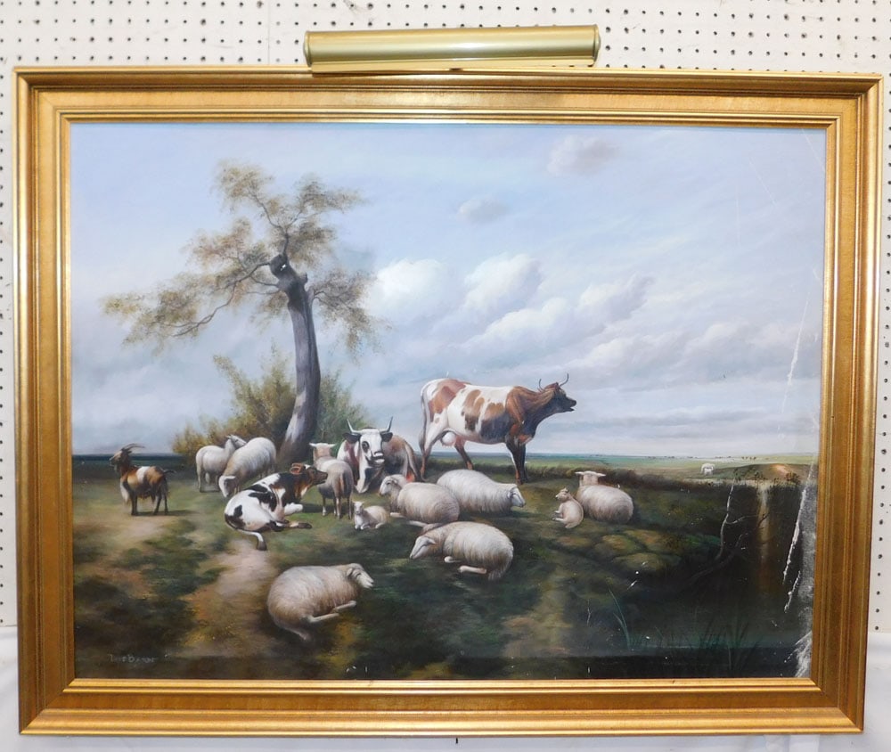 Large Framed Oil on Canvas Farm Scene Landscape Artist Signed: Large Framed Oil on Canvas Farm Scene Landscape Artist Signed . 35 1/2" x 45 1/2" "ALL DESCRIPTIONS AND ANY CONDITION STATEMENT GIVEN BY LANGSTON AUCTION GALLERY ARE STRICTLY OPINIONS AND LANGSTON'S