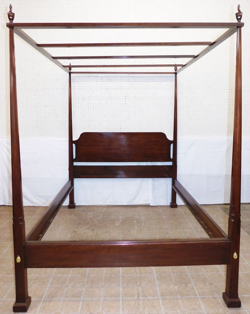 Cherry Pencil Post Queen Size Bed with Rails by Henkel Harris: Cherry Pencil Post Queen Size Bed with Rails by Henkel Harris . 85 1/4" H 65" W "ALL DESCRIPTIONS AND ANY CONDITION STATEMENT GIVEN BY LANGSTON AUCTION GALLERY ARE STRICTLY OPINIONS AND LANGSTON'S