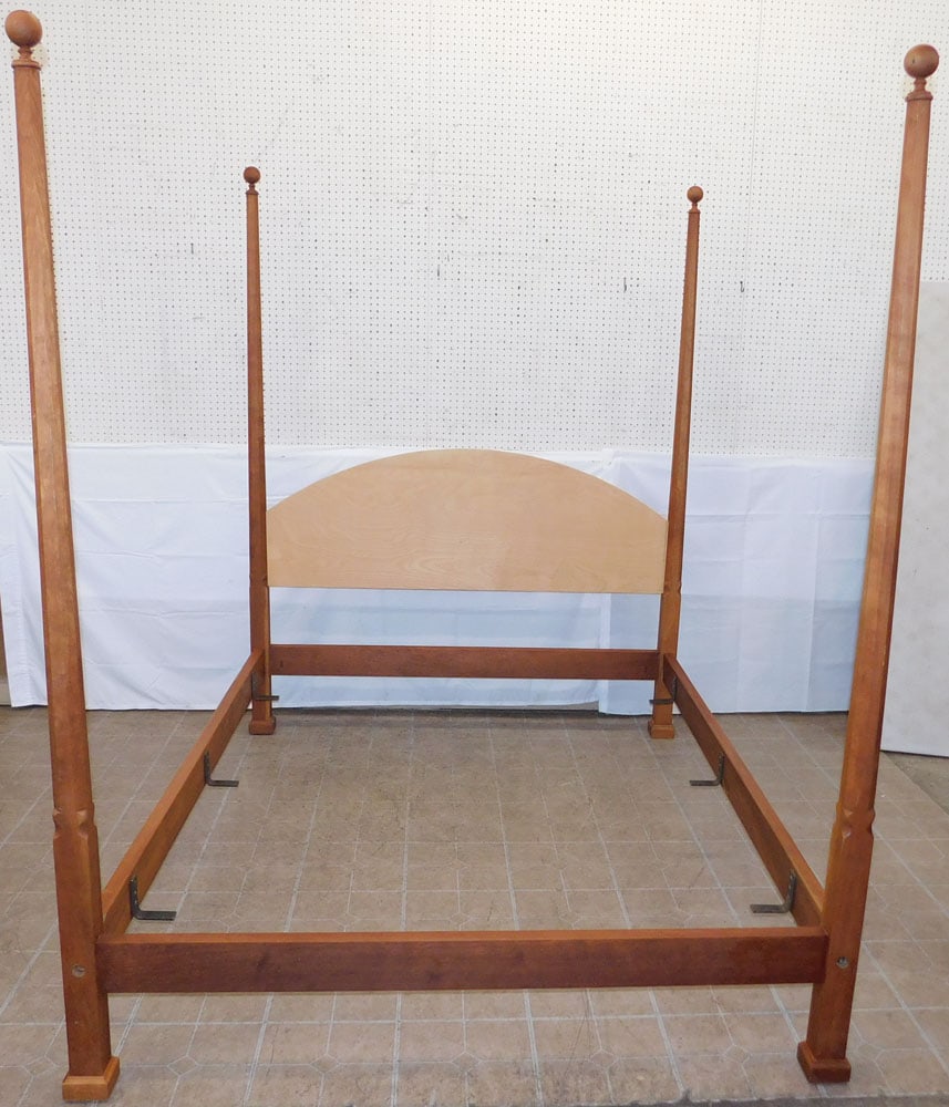 Cherry Bench Made Pencil Post Queen Size Bed with Bolts & Rails: Cherry Bench Made Pencil Post Queen Size Bed with Bolts & Rails. 81 3/4" H 65 1/2" W "ALL DESCRIPTIONS AND ANY CONDITION STATEMENT GIVEN BY LANGSTON AUCTION GALLERY ARE STRICTLY OPINIONS AND
