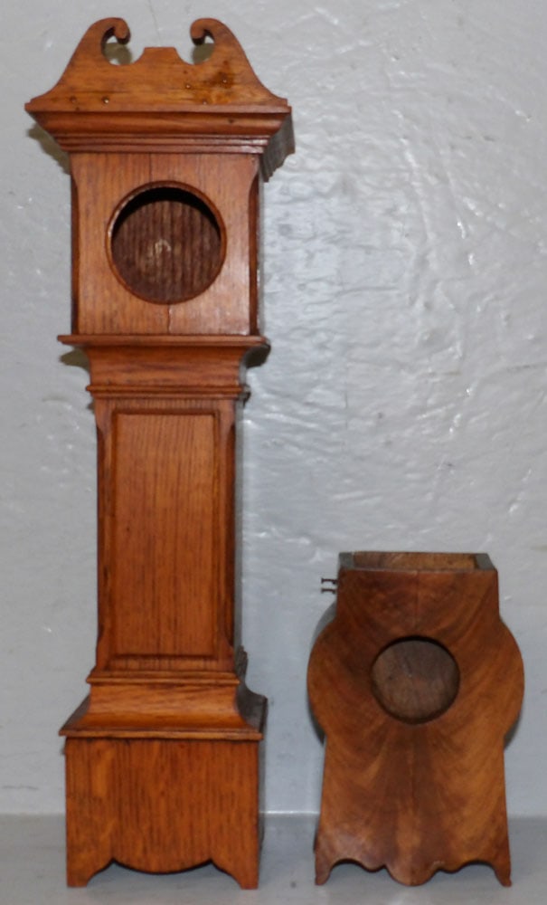 Antique Oak Grandfather & Country French Walnut Pocket Watch Stands: Antique Oak Grandfather & Country French Walnut Pocket Watch Stands . Up to 15 1/2" H 4 1/2" W 3" D "ALL DESCRIPTIONS AND ANY CONDITION STATEMENT GIVEN BY LANGSTON AUCTION GALLERY ARE STRICTLY