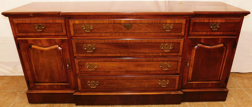 Mahogany Banded Top Six Drawer Two Door Cabinet: Mahogany Banded Top Six Drawer Two Door Cabinet . 31 1/2" H 68" W 19" D "ALL DESCRIPTIONS AND ANY CONDITION STATEMENT GIVEN BY LANGSTON AUCTION GALLERY ARE STRICTLY OPINIONS AND LANGSTON'S SHALL HAVE