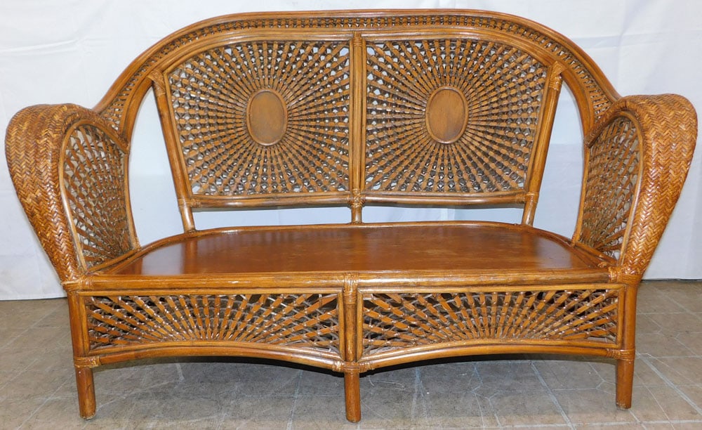 Rattan Loveseat: Rattan Loveseat . 37" H 57" W 34" D "ALL DESCRIPTIONS AND ANY CONDITION STATEMENT GIVEN BY LANGSTON AUCTION GALLERY ARE STRICTLY OPINIONS AND LANGSTON'S SHALL HAVE NO RESPONSIBILITY FOR ERRORS OR