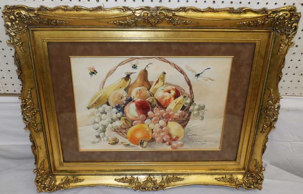 Framed Watercolor Still Life Artist Signed: Framed Watercolor Still Life Artist Signed . 25" x 32 1/4" "ALL DESCRIPTIONS AND ANY CONDITION STATEMENT GIVEN BY LANGSTON AUCTION GALLERY ARE STRICTLY OPINIONS AND LANGSTON'S SHALL HAVE NO