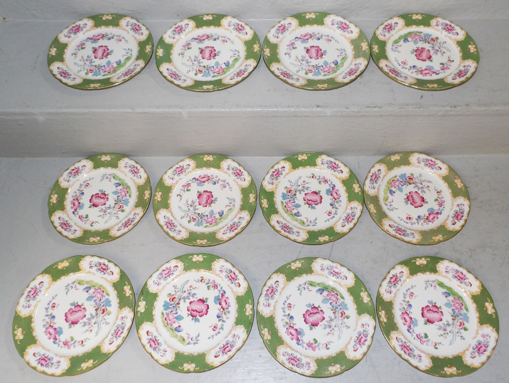 Twelve English Grafton China Plates, "Canton": Twelve English Grafton China Plates, "Canton". 7 3/4" Dia. "ALL DESCRIPTIONS AND ANY CONDITION STATEMENT GIVEN BY LANGSTON AUCTION GALLERY ARE STRICTLY OPINIONS AND LANGSTON'S SHALL HAVE NO