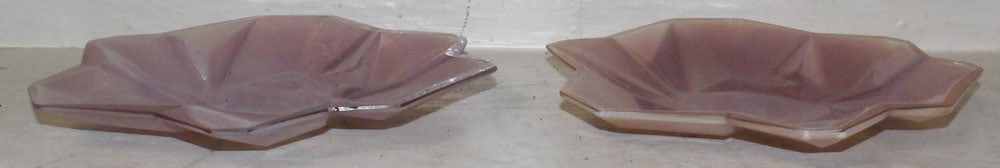 Two Antique Art Deco Ruba Rombic Molded Glass Plates: Two Antique Art Deco Ruba Rombic Molded Glass Plates. 8 1/4" Dia. "ALL DESCRIPTIONS AND ANY CONDITION STATEMENT GIVEN BY LANGSTON AUCTION GALLERY ARE STRICTLY OPINIONS AND LANGSTON'S SHALL HAVE NO