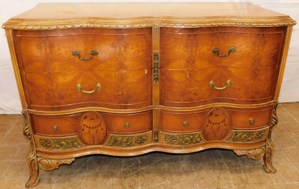Walnut French Three Drawer Commode, As Found: Walnut French Three Drawer Commode, As Found. 34 1/4" H 54" W 24" D "ALL DESCRIPTIONS AND ANY CONDITION STATEMENT GIVEN BY LANGSTON AUCTION GALLERY ARE STRICTLY OPINIONS AND LANGSTON'S SHALL HAVE NO