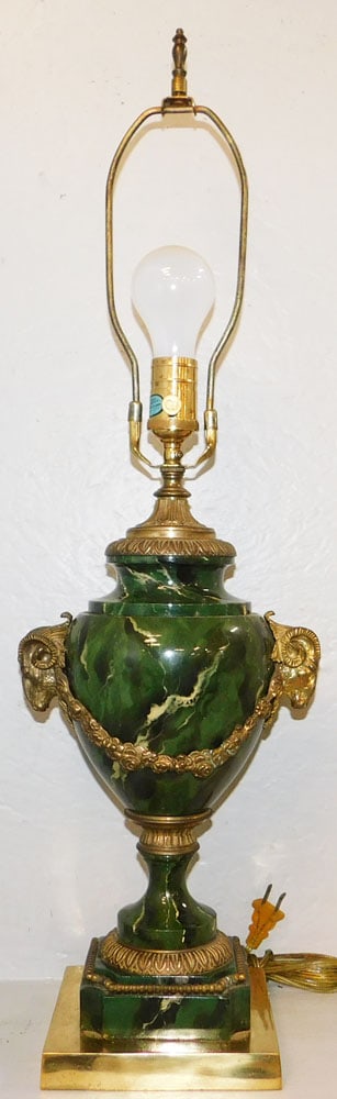 Painted Faux Marble & Brass Urn Form Lamp with Ram's Heads (1 of 3)
