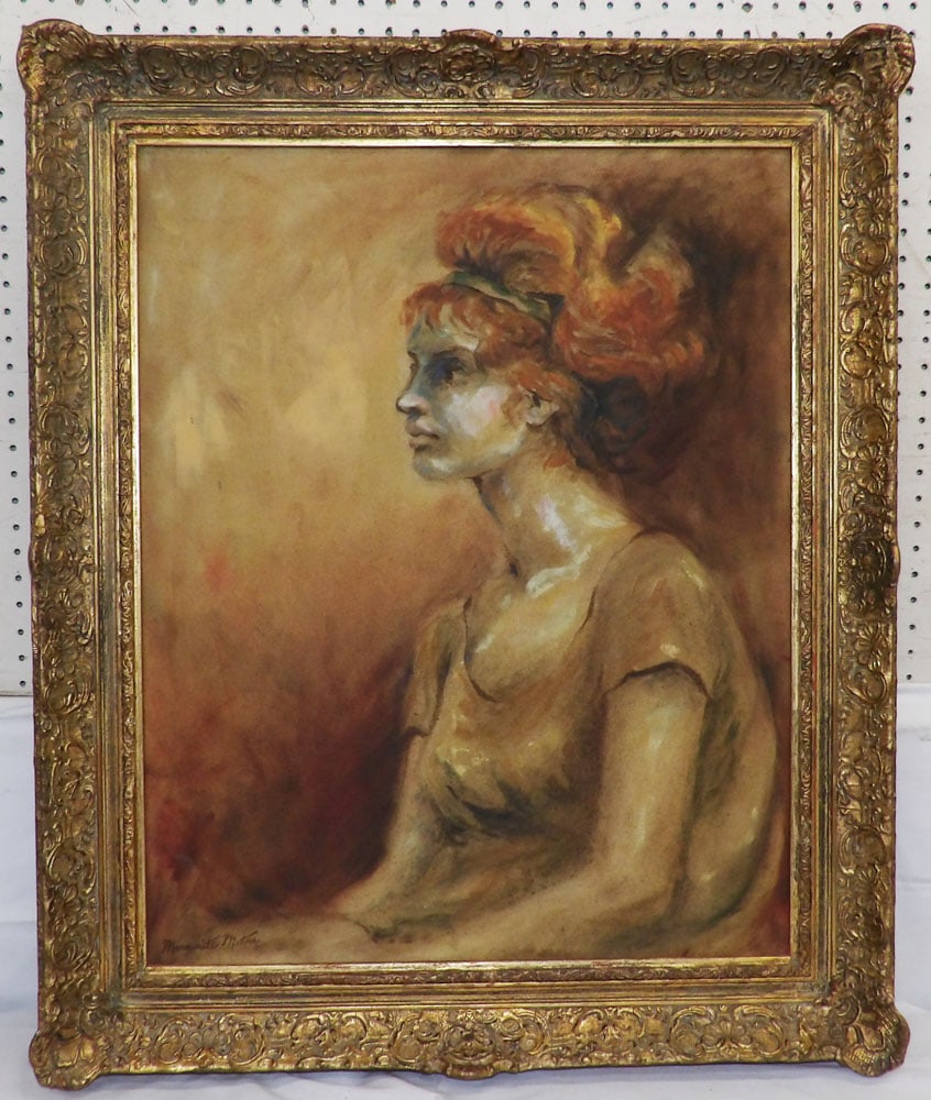Ornate Gilded Frame Oil on Canvas Portrait of Lady Artist Signed: Ornate Gilded Frame Oil on Canvas Portrait of Lady Artist Signed . 37" H 31 1/4" W "ALL DESCRIPTIONS AND ANY CONDITION STATEMENT GIVEN BY LANGSTON AUCTION GALLERY ARE STRICTLY OPINIONS AND LANGSTON'S 