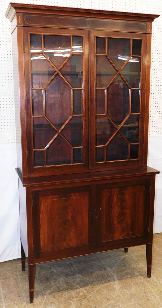 Mahogany Inlaid Two Piece Glass Door Cabinet (1 of 7)