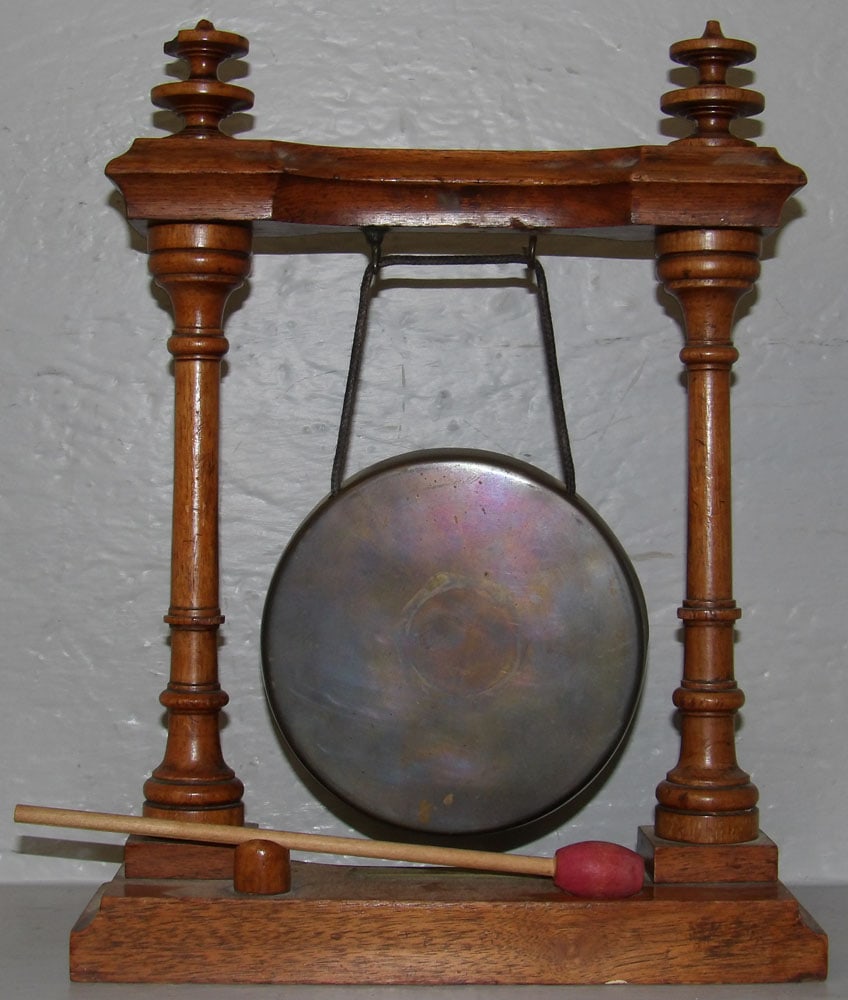 Antique Walnut & Brass Table Top Gong (1 of 3)