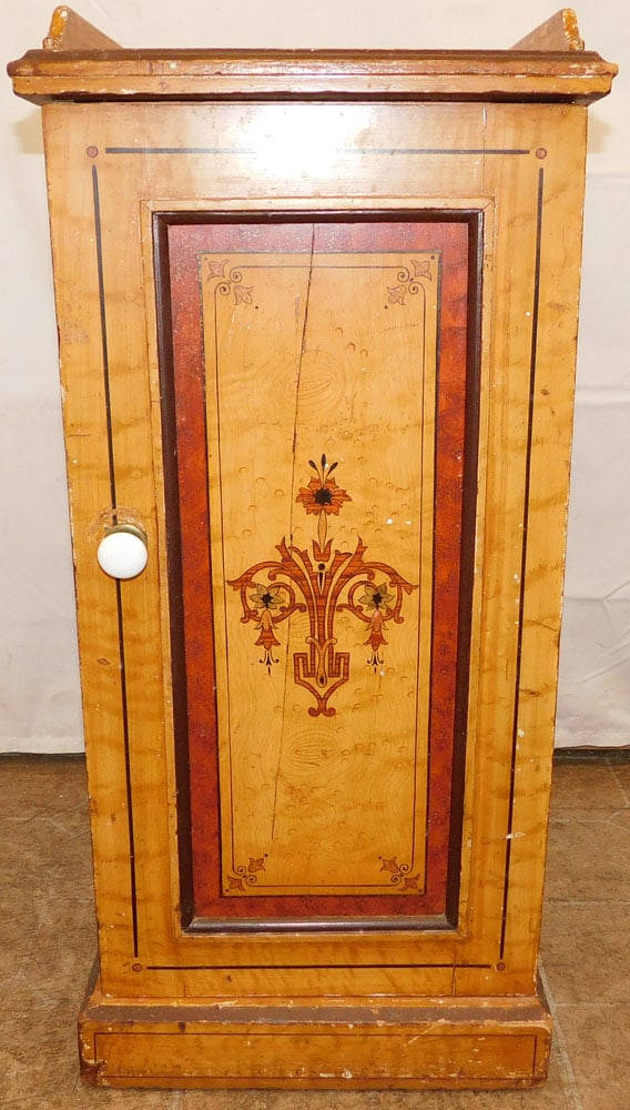 Antique Painted One Door Stand: Antique Painted One Door Stand . 30 1/4" H 14 1/4" W 13 3/4" D "ALL DESCRIPTIONS AND ANY CONDITION STATEMENT GIVEN BY LANGSTON AUCTION GALLERY ARE STRICTLY OPINIONS AND LANGSTON'S SHALL HAVE NO RESPON