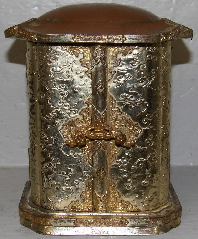 Small Oriental Gilded Metal Reliquary Cabinet (1 of 4)
