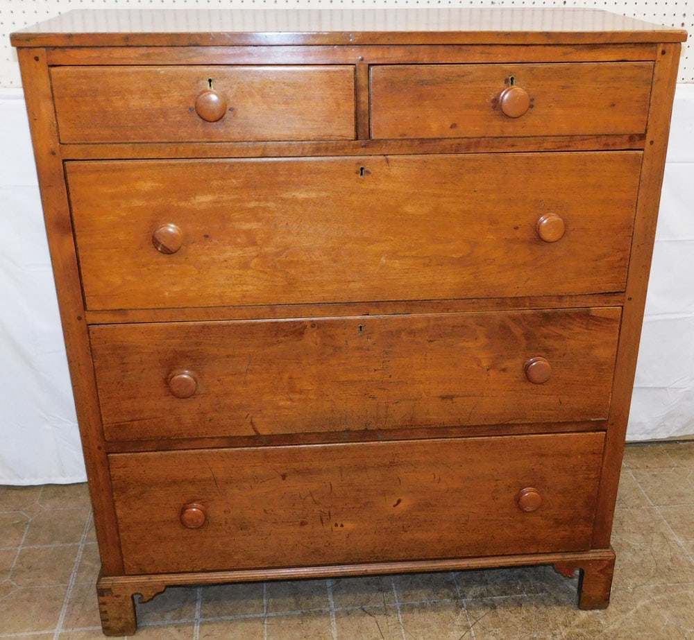 19th Century Solid Walnut Pegged Two Over Three Chest: 19th Century Solid Walnut Pegged Two Over Three Chest . 50" H 44 1/2" W 20" D "ALL DESCRIPTIONS AND ANY CONDITION STATEMENT GIVEN BY LANGSTON AUCTION GALLERY ARE STRICTLY OPINIONS AND LANGSTON'S