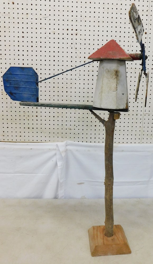 Antique Painted Wood & Metal Weathervane: Antique Painted Wood & Metal Weathervane . 39 1/4" H 25" W 17 1/2" D "ALL DESCRIPTIONS AND ANY CONDITION STATEMENT GIVEN BY LANGSTON AUCTION GALLERY ARE STRICTLY OPINIONS AND LANGSTON'S SHALL HAVE NO