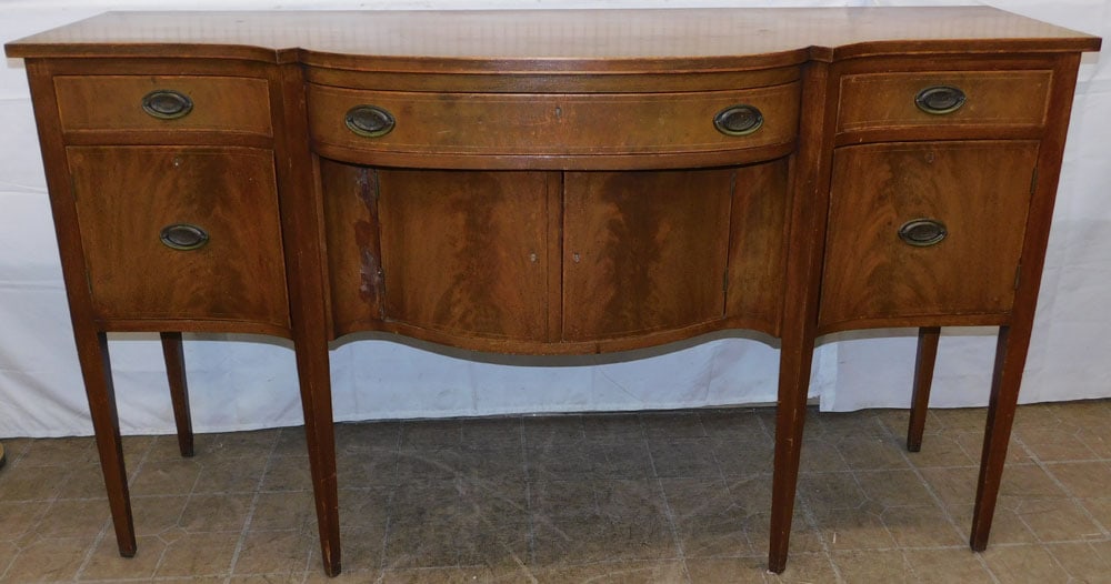 Mahogany Bow Front Inlaid Sideboard (1 of 12)