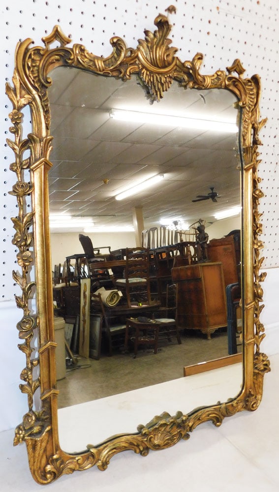 Antique Gilded Frame Mirror: Antique Gilded Frame Mirror. 41 1/4" x 28 1/2" "ALL DESCRIPTIONS AND ANY CONDITION STATEMENT GIVEN BY LANGSTON AUCTION GALLERY ARE STRICTLY OPINIONS AND LANGSTON'S SHALL HAVE NO RESPONSIBILITY FOR
