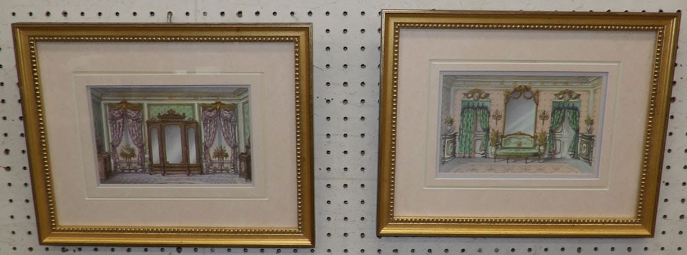 Pair of Framed Colored Interior Prints: Pair of Framed Colored Interior Prints . 13" x 16 1/4" "ALL DESCRIPTIONS AND ANY CONDITION STATEMENT GIVEN BY LANGSTON AUCTION GALLERY ARE STRICTLY OPINIONS AND LANGSTON'S SHALL HAVE NO