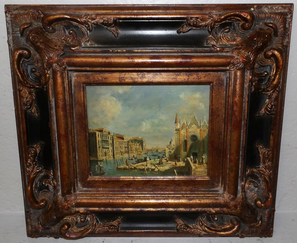 Framed Oil on Canvas Venetian Scene: Framed Oil on Canvas Venetian Scene. 18 3/4" x 20 3/4" "ALL DESCRIPTIONS AND ANY CONDITION STATEMENT GIVEN BY LANGSTON AUCTION GALLERY ARE STRICTLY OPINIONS AND LANGSTON'S SHALL HAVE NO RESPONSIBILITY