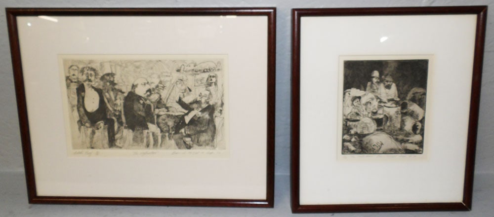 Two Framed Block Prints Pencil Signed: Two Framed Block Prints Pencil Signed . 12 3/4" x 16 1/4" "ALL DESCRIPTIONS AND ANY CONDITION STATEMENT GIVEN BY LANGSTON AUCTION GALLERY ARE STRICTLY OPINIONS AND LANGSTON'S SHALL HAVE NO