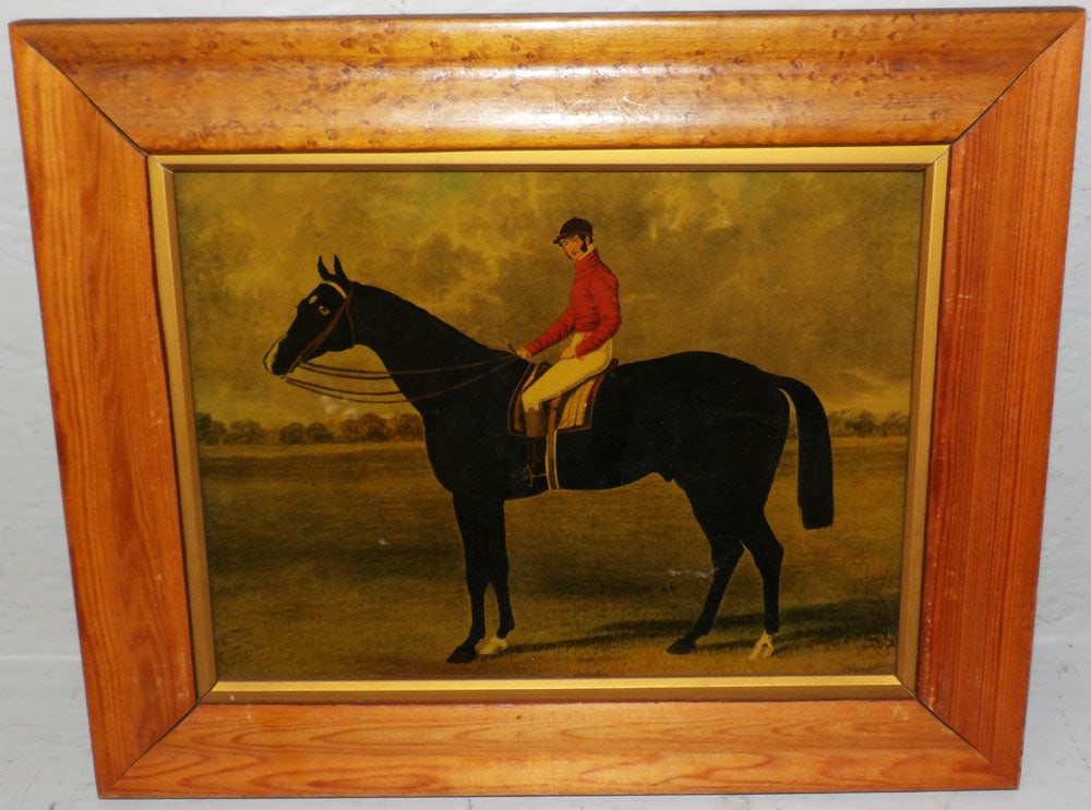 Framed Colored Equestrian Scene Print: Framed Colored Equestrian Scene Print . 11 3/4" x 14 1/4" "ALL DESCRIPTIONS AND ANY CONDITION STATEMENT GIVEN BY LANGSTON AUCTION GALLERY ARE STRICTLY OPINIONS AND LANGSTON'S SHALL HAVE NO