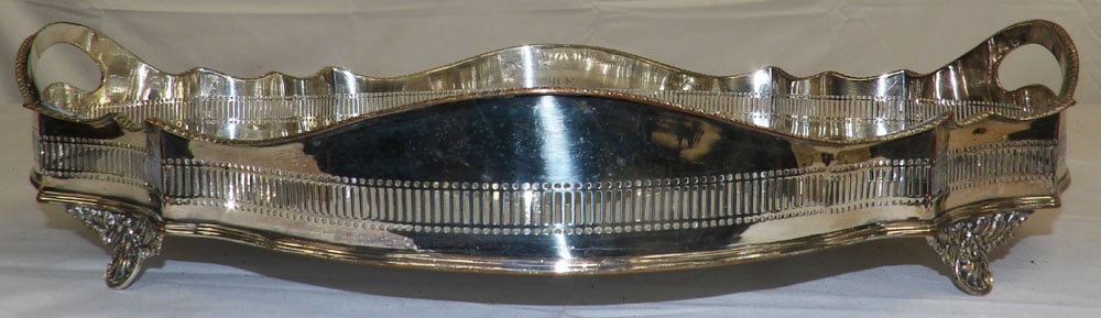 Open Work Sheffield Gallery Tray: Open Work Sheffield Gallery Tray . 19 1/2" x 16" "ALL DESCRIPTIONS AND ANY CONDITION STATEMENT GIVEN BY LANGSTON AUCTION GALLERY ARE STRICTLY OPINIONS AND LANGSTON'S SHALL HAVE NO RESPONSIBILITY FOR E