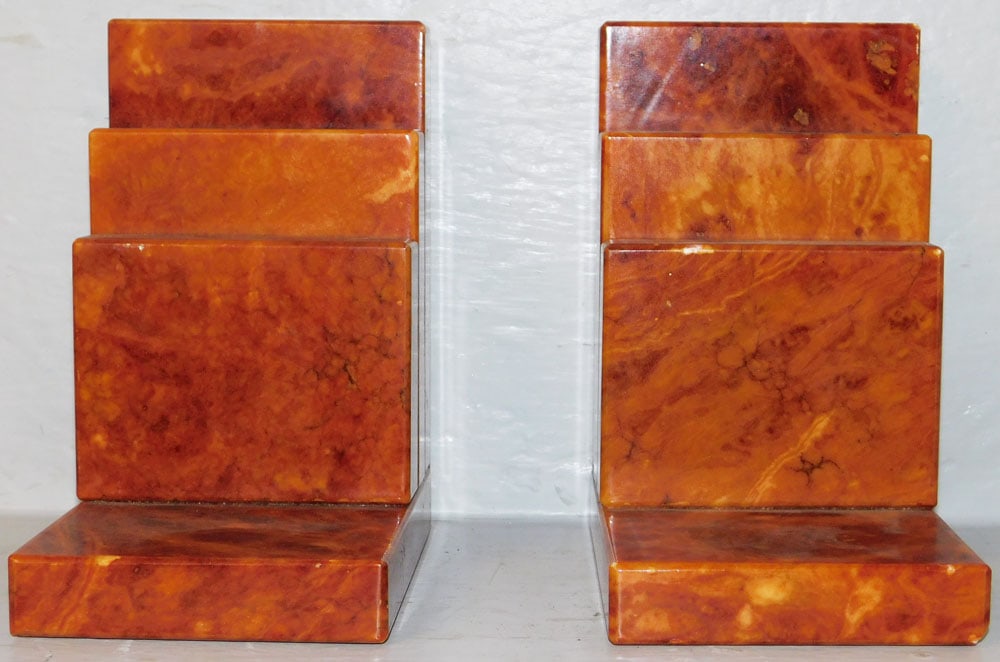 Pair of Italian Marble Book Ends: Pair of Italian Marble Book Ends . 6" H 3 1/2" W 4 3/4" D "ALL DESCRIPTIONS AND ANY CONDITION STATEMENT GIVEN BY LANGSTON AUCTION GALLERY ARE STRICTLY OPINIONS AND LANGSTON'S SHALL HAVE NO