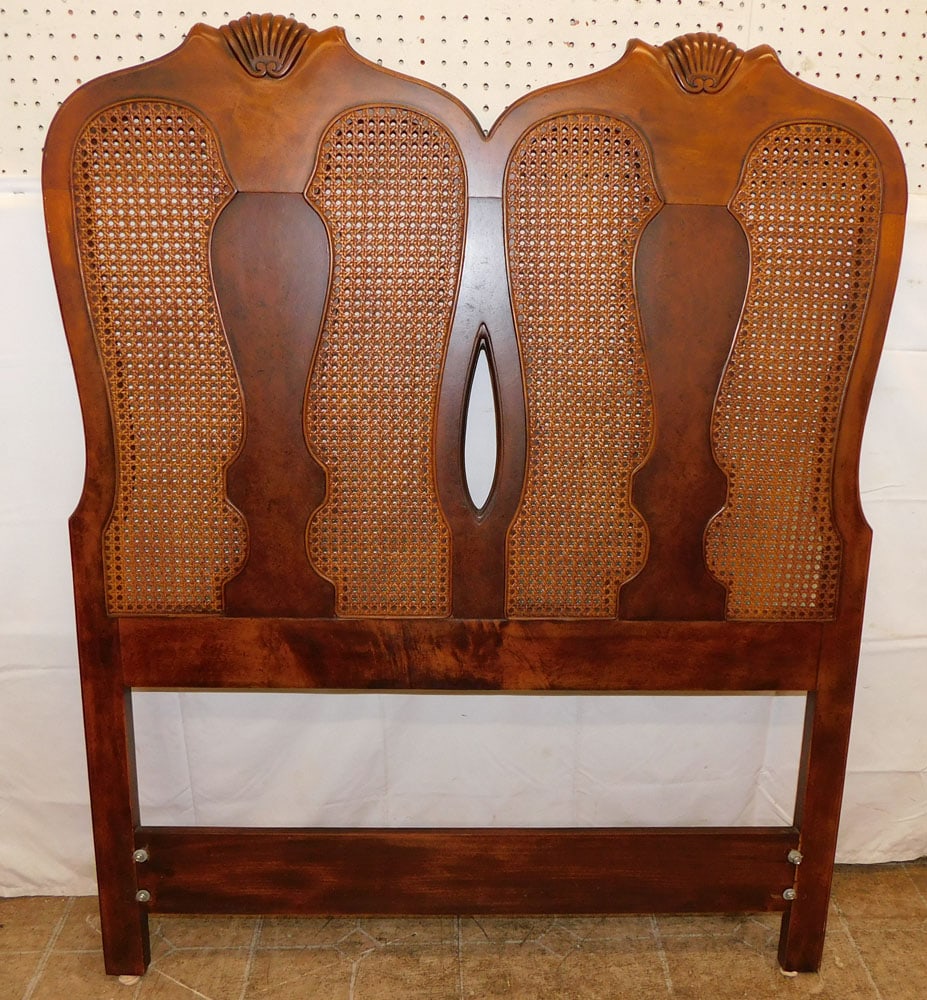 Cherry & Burled Walnut Chair Form Cane Back Twin Head Board by Baker: Cherry & Burled Walnut Chair Form Cane Back Twin Head Board by Baker . 50 1/2" H 41" W "ALL DESCRIPTIONS AND ANY CONDITION STATEMENT GIVEN BY LANGSTON AUCTION GALLERY ARE STRICTLY OPINIONS AND