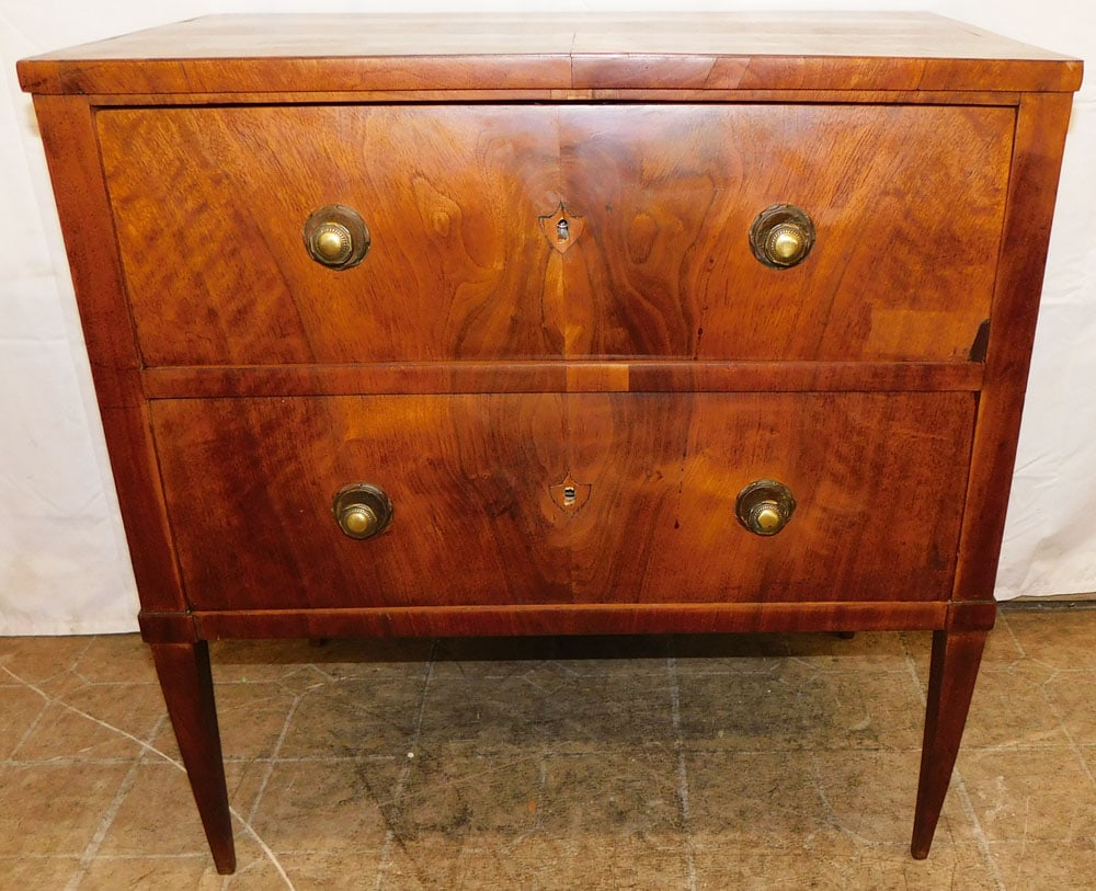 Antique Walnut Biedermeier Two Drawer Bed Side Chest (1 of 7)