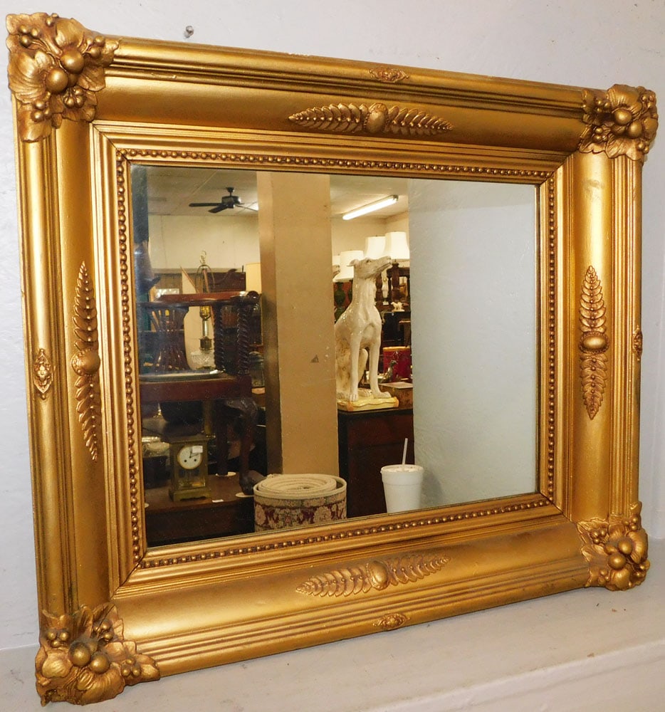 Antique Gilded Frame Mirror: Antique Gilded Frame Mirror . 23 1/2" x 28" "ALL DESCRIPTIONS AND ANY CONDITION STATEMENT GIVEN BY LANGSTON AUCTION GALLERY ARE STRICTLY OPINIONS AND LANGSTON'S SHALL HAVE NO RESPONSIBILITY FOR
