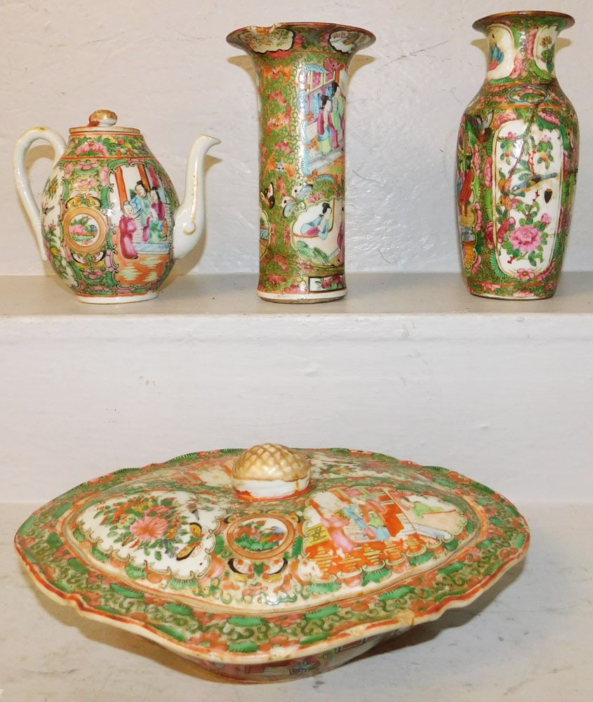 Four Pieces of 19th Century Rose Medallion, As Found (1 of 15)