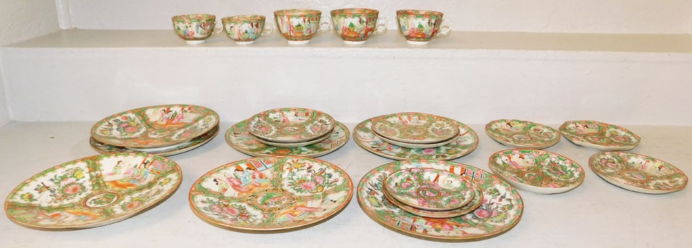 Twenty Two Pieces of Rose Medallion, As Found: Twenty Two Pieces of Rose Medallion, As Found. Up to 8 1/2" Dia. "ALL DESCRIPTIONS AND ANY CONDITION STATEMENT GIVEN BY LANGSTON AUCTION GALLERY ARE STRICTLY OPINIONS AND LANGSTON'S SHALL HAVE NO