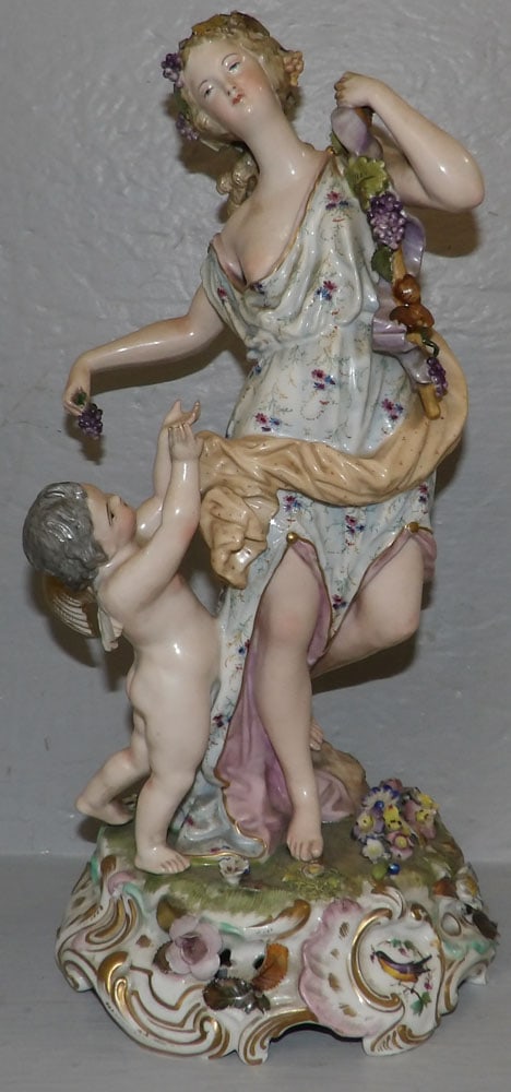 Painted Porcelain Figurine of Lady with Cherub, As Found (1 of 7)