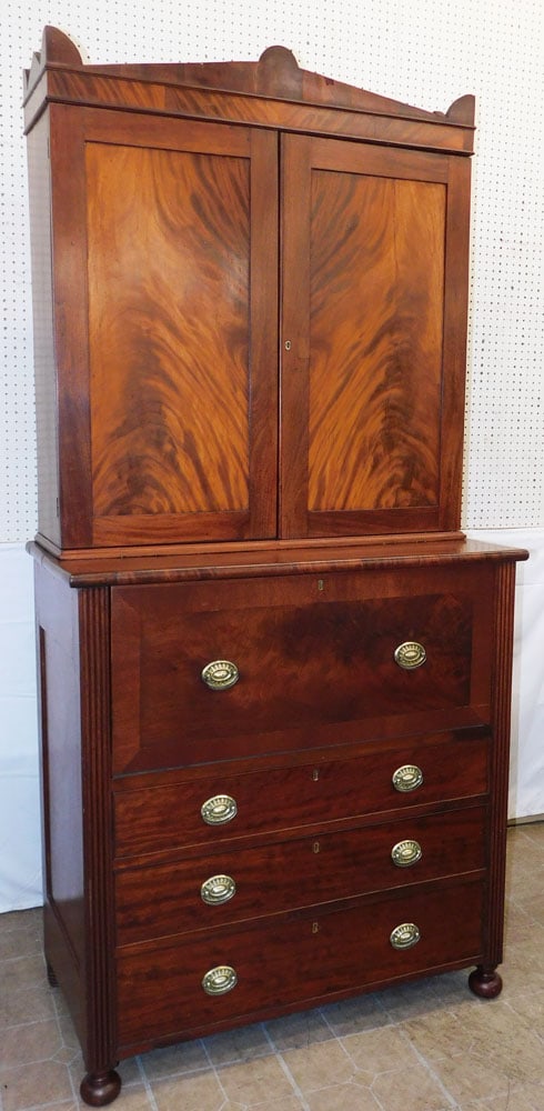 19th Century Two Piece Burl Mahogany Butler's Desk Secretary (1 of 14)