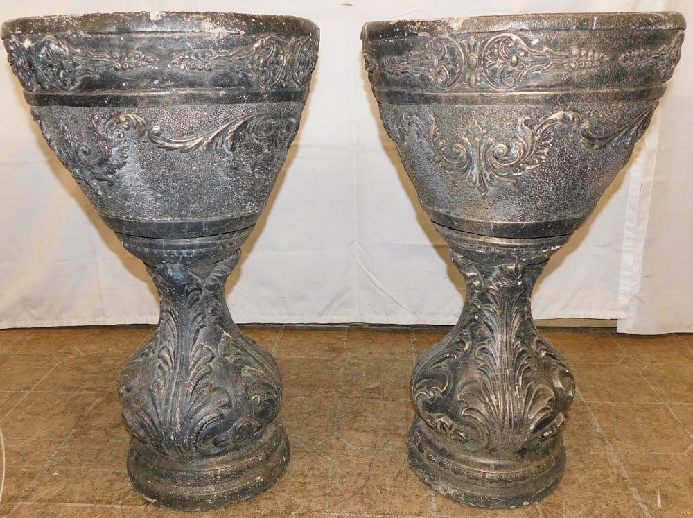 Pair of Cast Concrete Pedestal Planters (1 of 3)