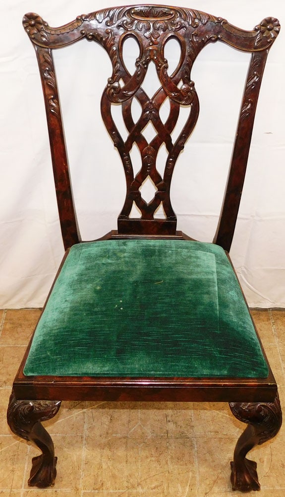 Carved Mahogany Chippendale Style Side Chair with Ball & Claw Feet (1 of 8)