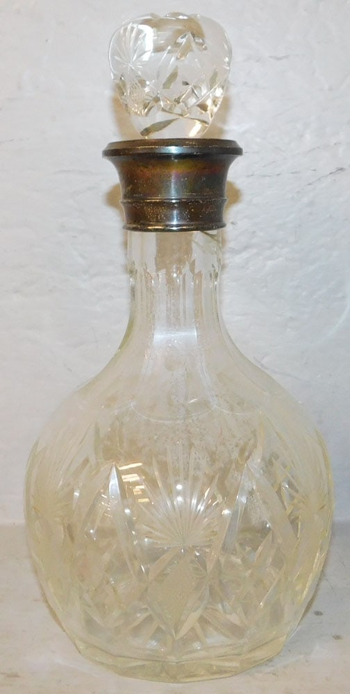 Antique Cut Glass Decanter with Sterling Collar Marked Industria Argentina, (Has Line in Neck) (1 of 5)