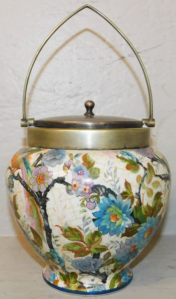 Antique Painted Porcelain Biscuit Barrel (1 of 6)