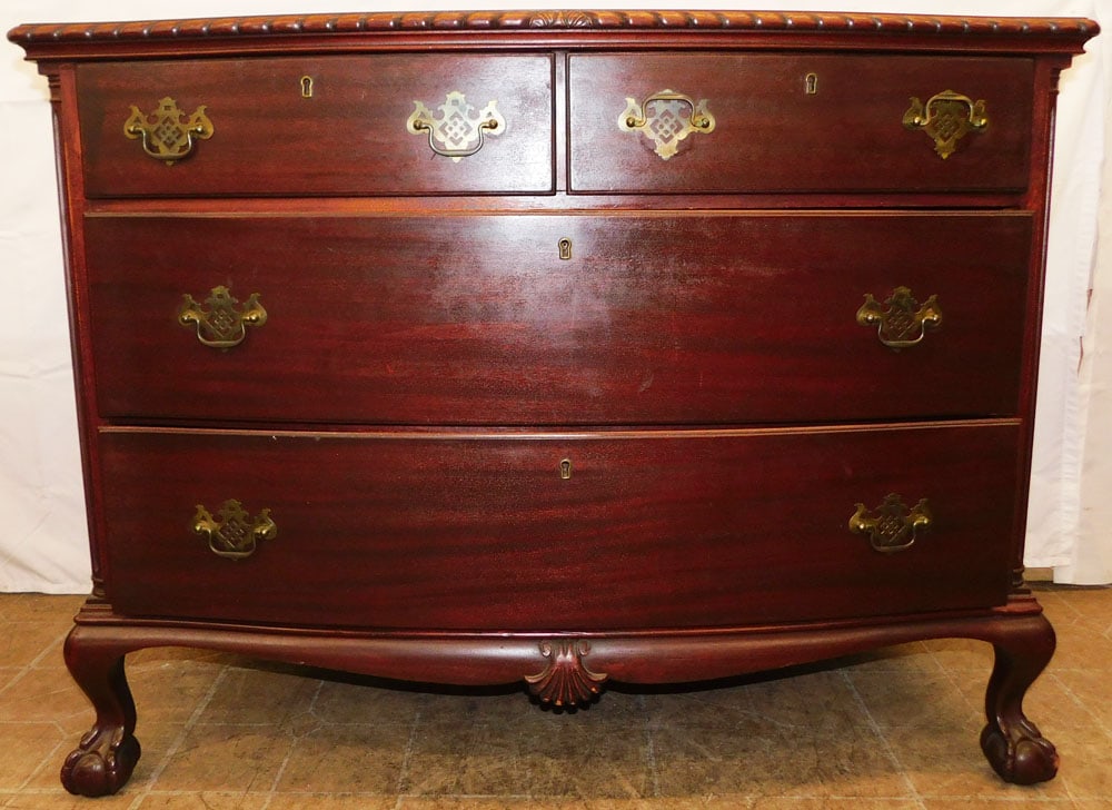 Mahogany Two Over Two Drawer Chest with Ball & Claw Feet: Mahogany Two Over Two Drawer Chest with Ball & Claw Feet. 34 3/4" H 45 1/2" W 23" D "ALL DESCRIPTIONS AND ANY CONDITION STATEMENT GIVEN BY LANGSTON AUCTION GALLERY ARE STRICTLY OPINIONS AND