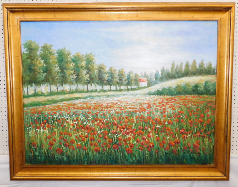 Large Framed Oil on Canvas Landscape: Large Framed Oil on Canvas Landscape . 45" x 56 3/4" "ALL DESCRIPTIONS AND ANY CONDITION STATEMENT GIVEN BY LANGSTON AUCTION GALLERY ARE STRICTLY OPINIONS AND LANGSTON'S SHALL HAVE NO RESPONSIBILITY