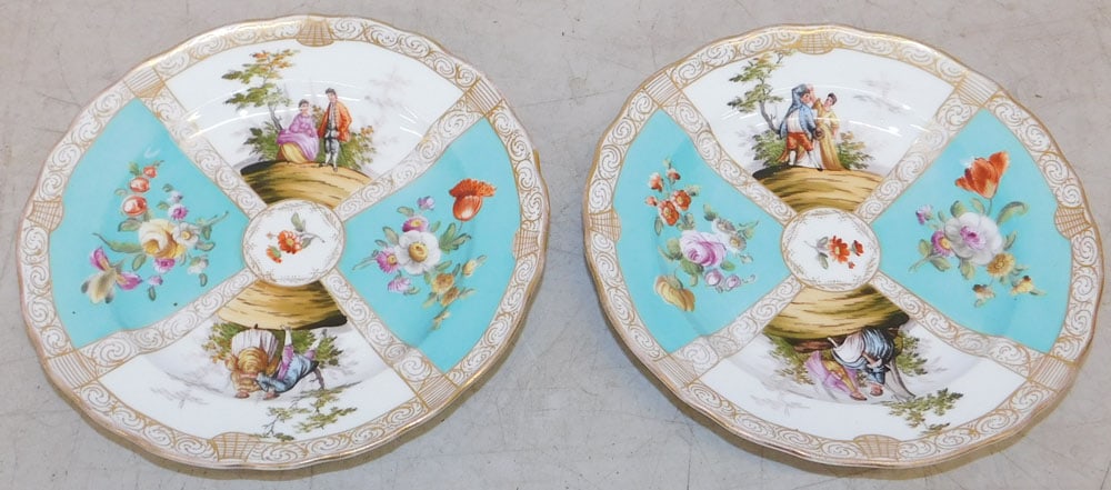 Two Hand Painted Dresden Porcelain Plates: Two Hand Painted Dresden Porcelain Plates. Up to 7 1/2" Dia. "ALL DESCRIPTIONS AND ANY CONDITION STATEMENT GIVEN BY LANGSTON AUCTION GALLERY ARE STRICTLY OPINIONS AND LANGSTON'S SHALL HAVE NO