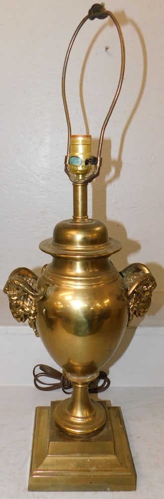 Brass Urn Form Lamp with Ram's Heads (1 of 6)