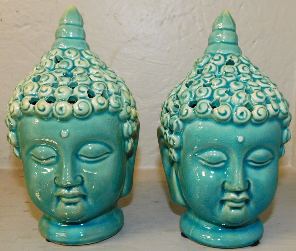 Pair of Oriental Celadon Porcelain Busts (1 of 3)