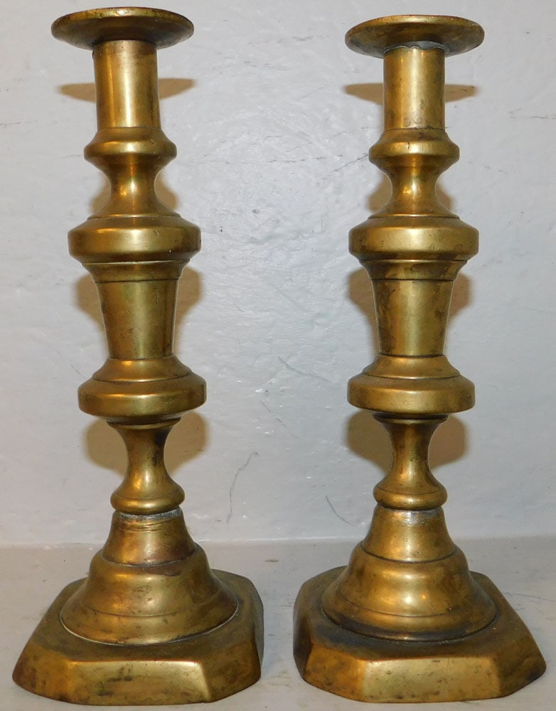 Pair of 19th Century Brass Push Up Candlesticks (1 of 3)