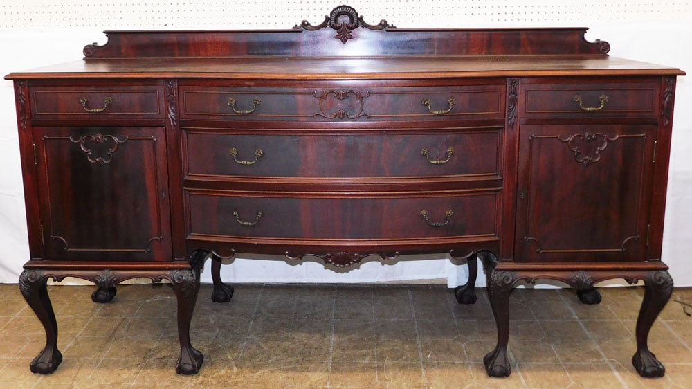 Mahogany Chippendale Style Sideboard with Ball & Claw Feet: Mahogany Chippendale Style Sideboard with Ball & Claw Feet . 45 1/2" H 78" W 24" D "ALL DESCRIPTIONS AND ANY CONDITION STATEMENT GIVEN BY LANGSTON AUCTION GALLERY ARE STRICTLY OPINIONS AND LANGSTON'S