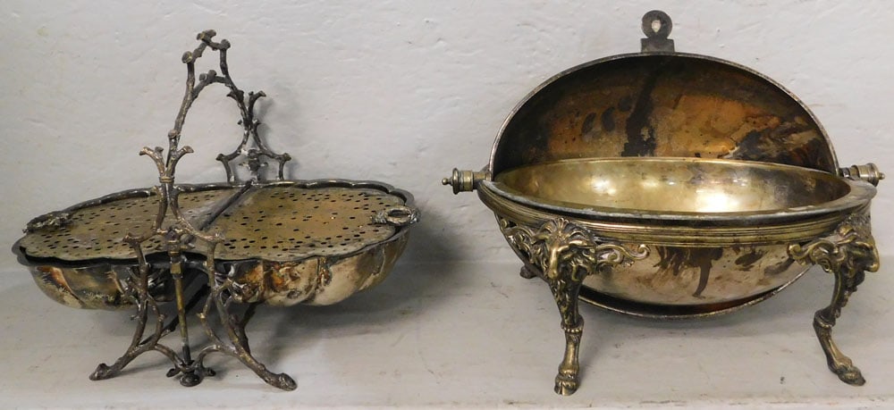 Two Silverplated Bun Warmers, As Found: Two Silverplated Bun Warmers, As Found. Up to 9 1/2" H 7 3/4" W "ALL DESCRIPTIONS AND ANY CONDITION STATEMENT GIVEN BY LANGSTON AUCTION GALLERY ARE STRICTLY OPINIONS AND LANGSTON'S SHALL HAVE NO