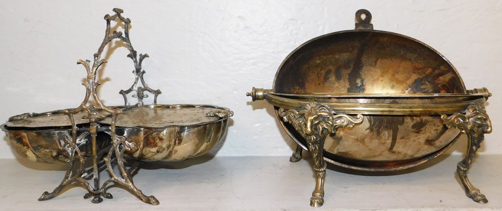 Two Silverplated Bun Warmers, As Found - 2