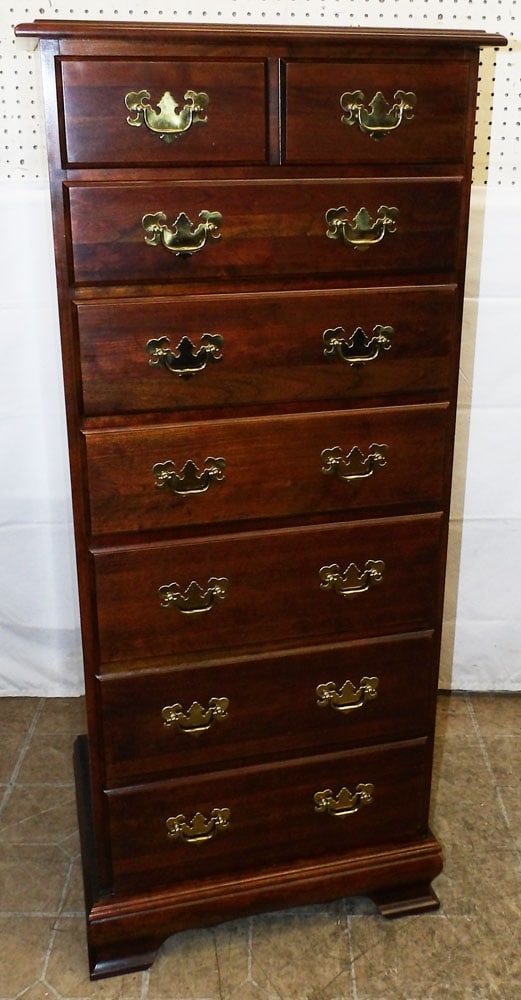 Cherry Seven Drawer Lingerie Chest: Cherry Seven Drawer Lingerie Chest . 51 1/2" H 22" W 16" D "ALL DESCRIPTIONS AND ANY CONDITION STATEMENT GIVEN BY LANGSTON AUCTION GALLERY ARE STRICTLY OPINIONS AND LANGSTON'S SHALL HAVE NO